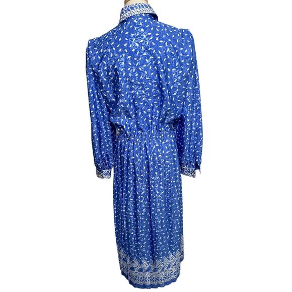 Vintage Schrader long sleeve pleated leaf print secretary dress size 6 small S - Picture 4 of 6